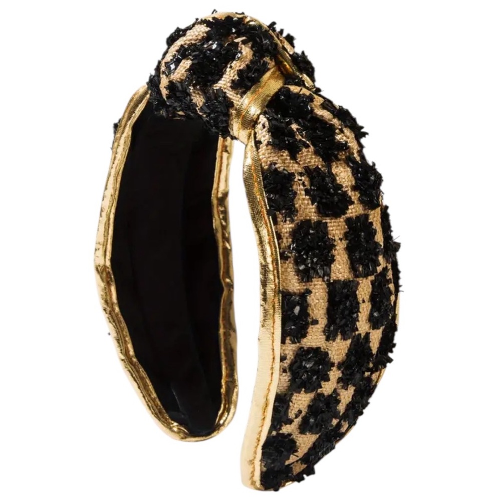 Black Raffia Checkered Headband